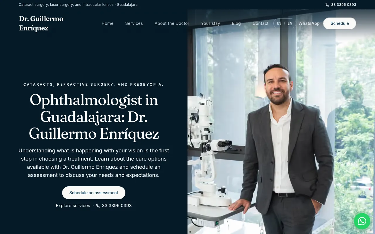 Home page of the English version of Dr. Guillermo Enríquez’s ophthalmology website in Guadalajara