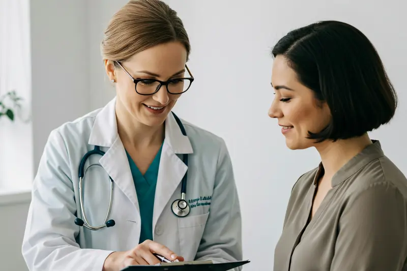 A doctor speaking with a patient during a consultation
